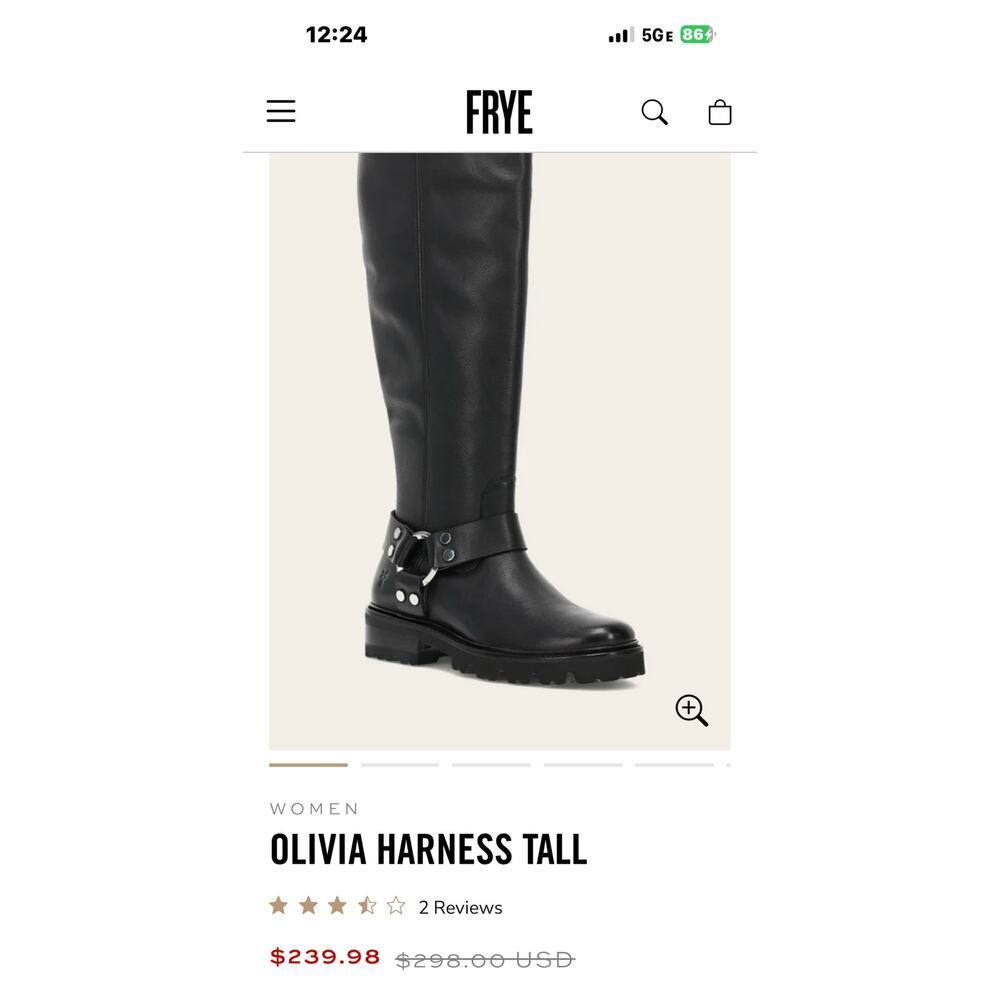 Womens Size 5.5 Black Leather FRYE "Olivia" Tall Zip Up Harness and Buckle Boots - Picture 14 of 17